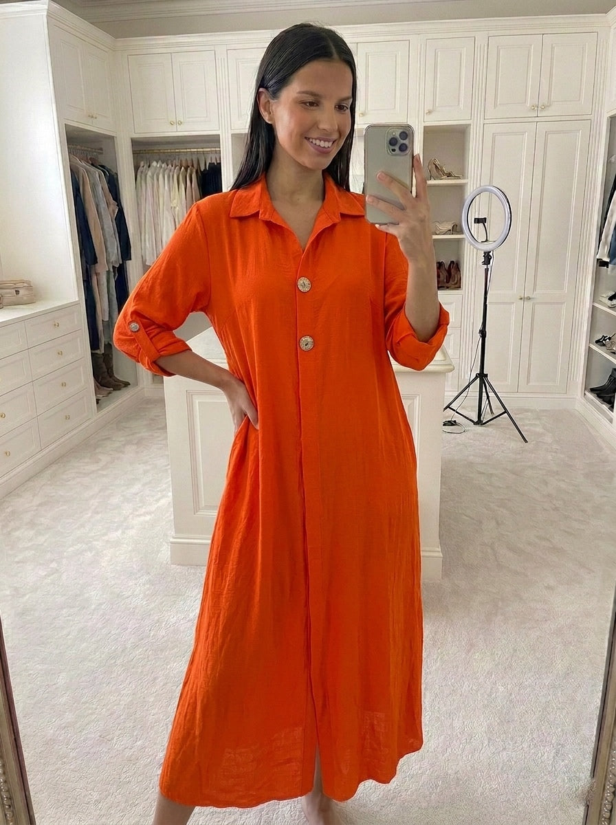 Robe viscose bouton doré manche 3/4