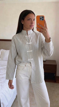 Chemise Rayée Oversize Femme – Dos Noué Casual Chic
