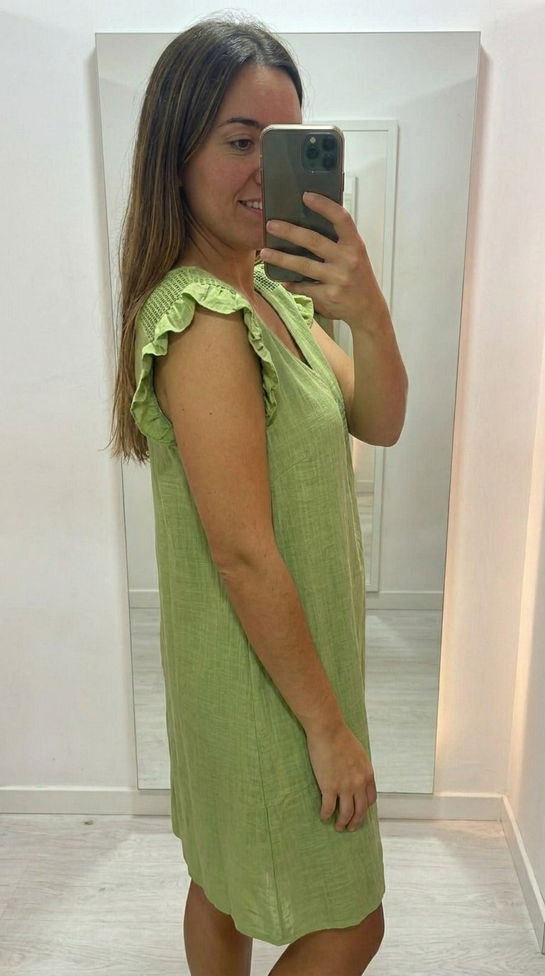 Robe Courte Bordeaux à Volants et Col V