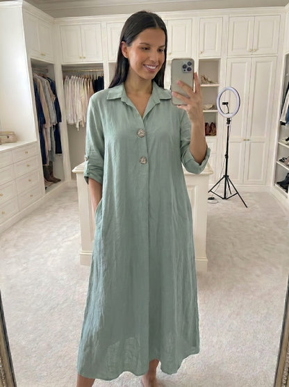 Robe viscose bouton doré manche 3/4