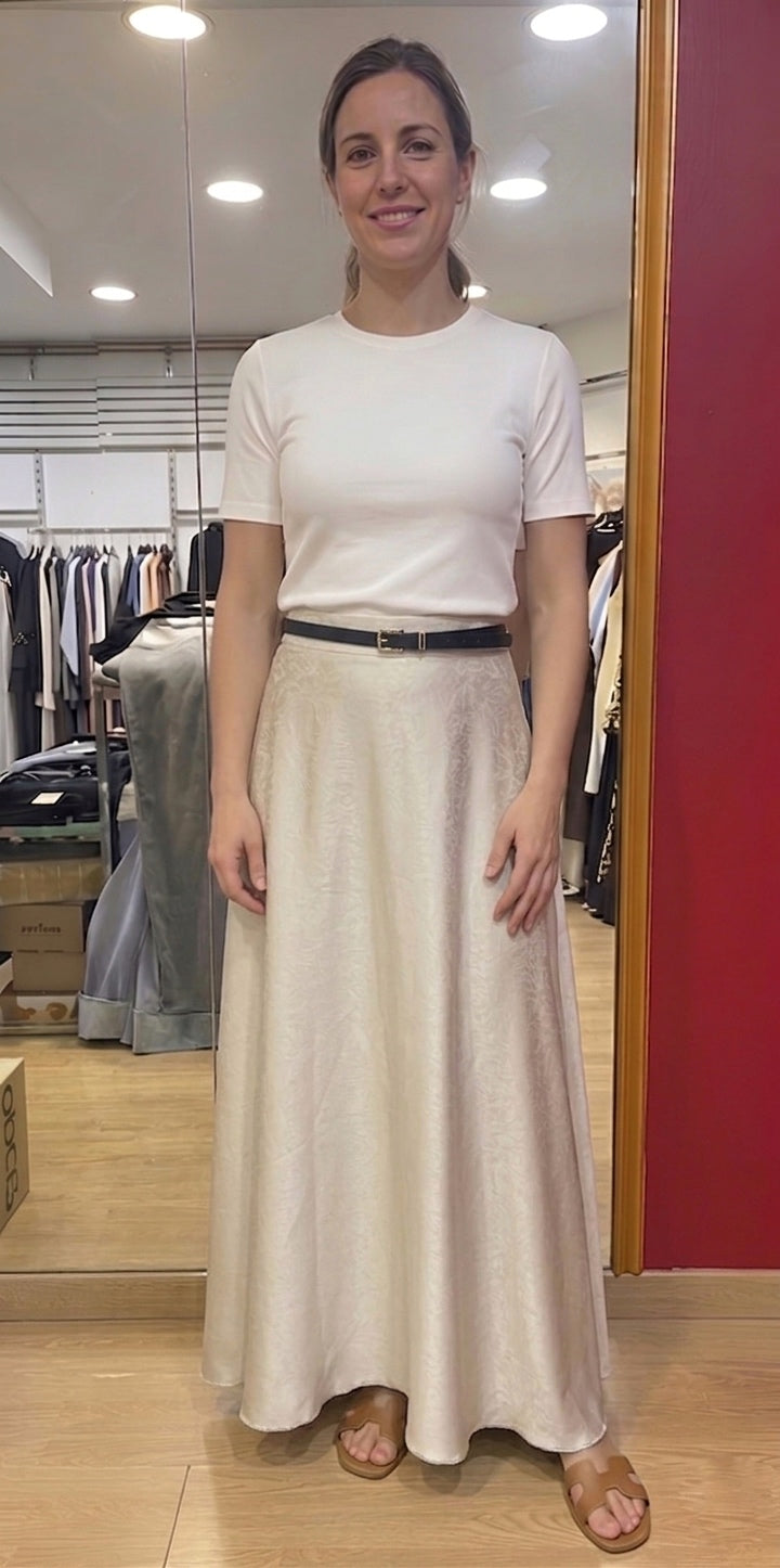 Jupe longue texturée ceinture femme coupe évasée fluide élégante