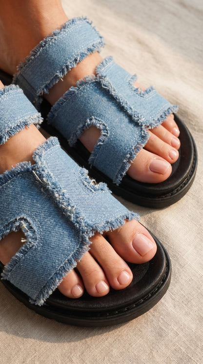Sandales H denim ajustables femme – vue de profil