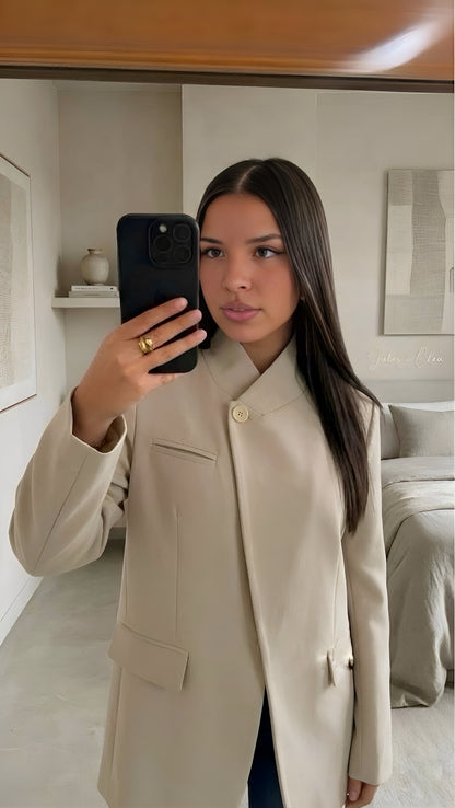 Blazer femme écru dos droit coupe moderne minimaliste