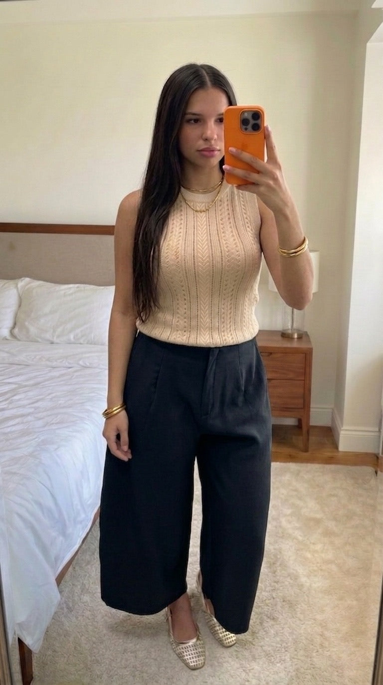 Pantalon large marron tencel femme tombé soyeux vue dos