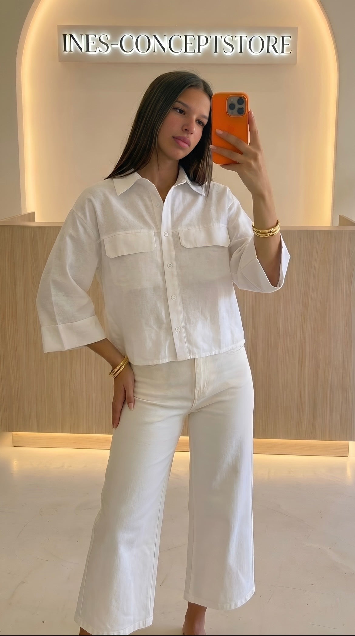 Chemise Crop Femme Poches Poitrine – Coupe Ample Casual Chic