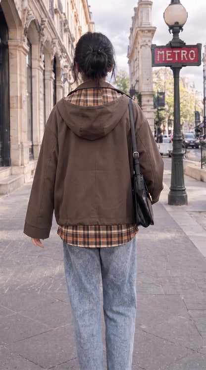 Veste à Capuche Détail Carreaux