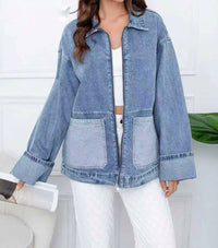 Veste Jean Oversize Bicolore Femme – Style Urbain