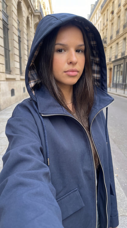 Veste à Capuche Détail Carreaux