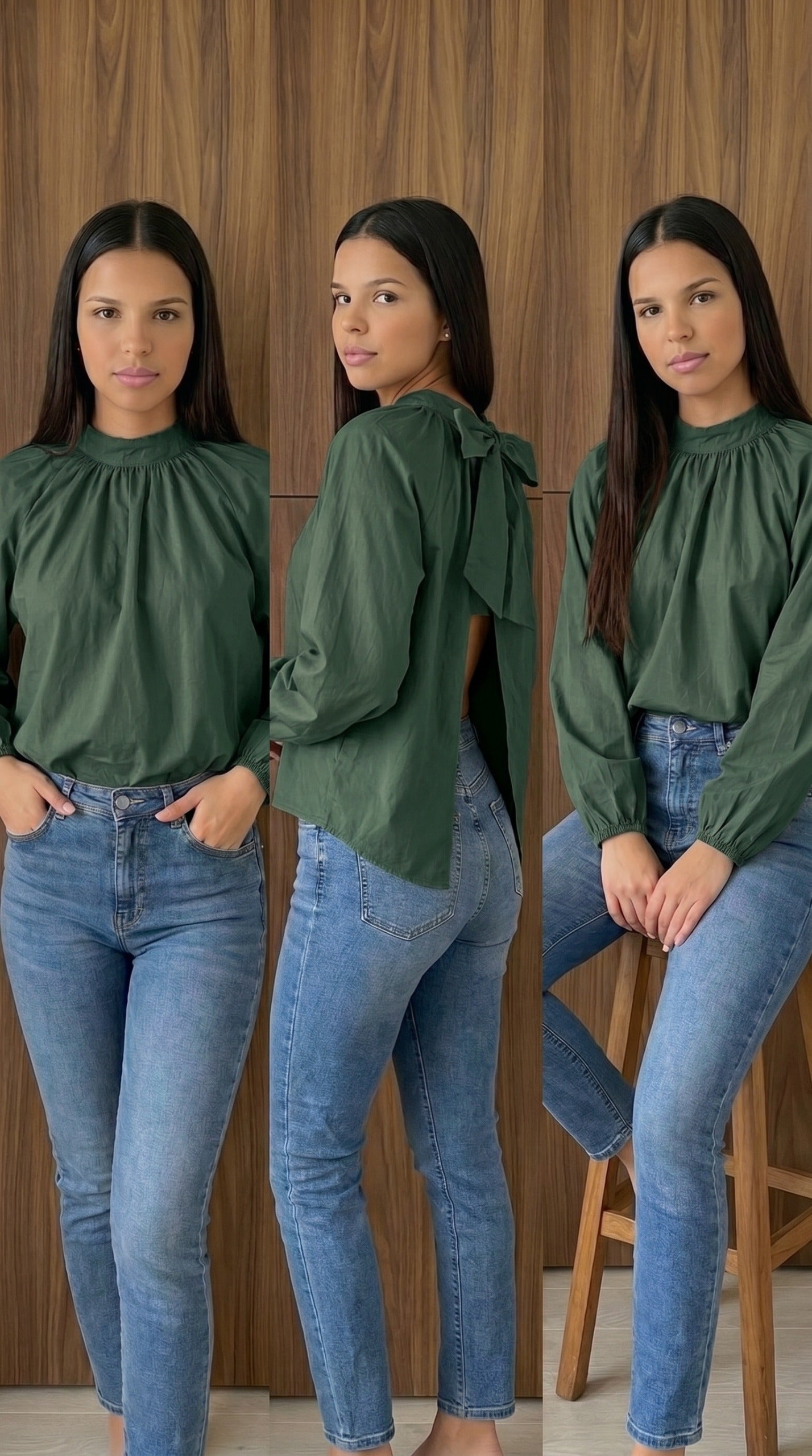 Top beige popeline femme dos noué profil