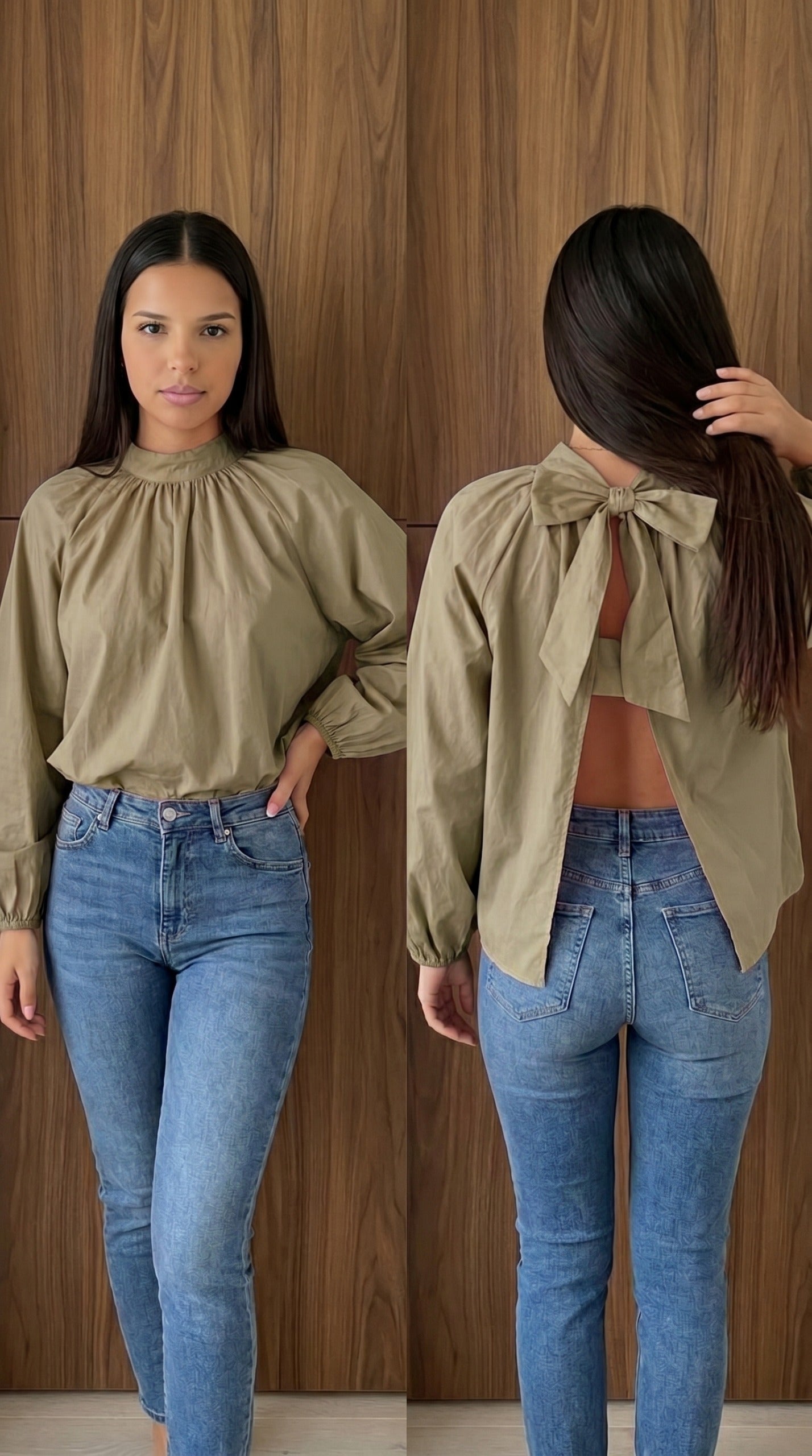 Top popeline noir femme encolure V porté rentré