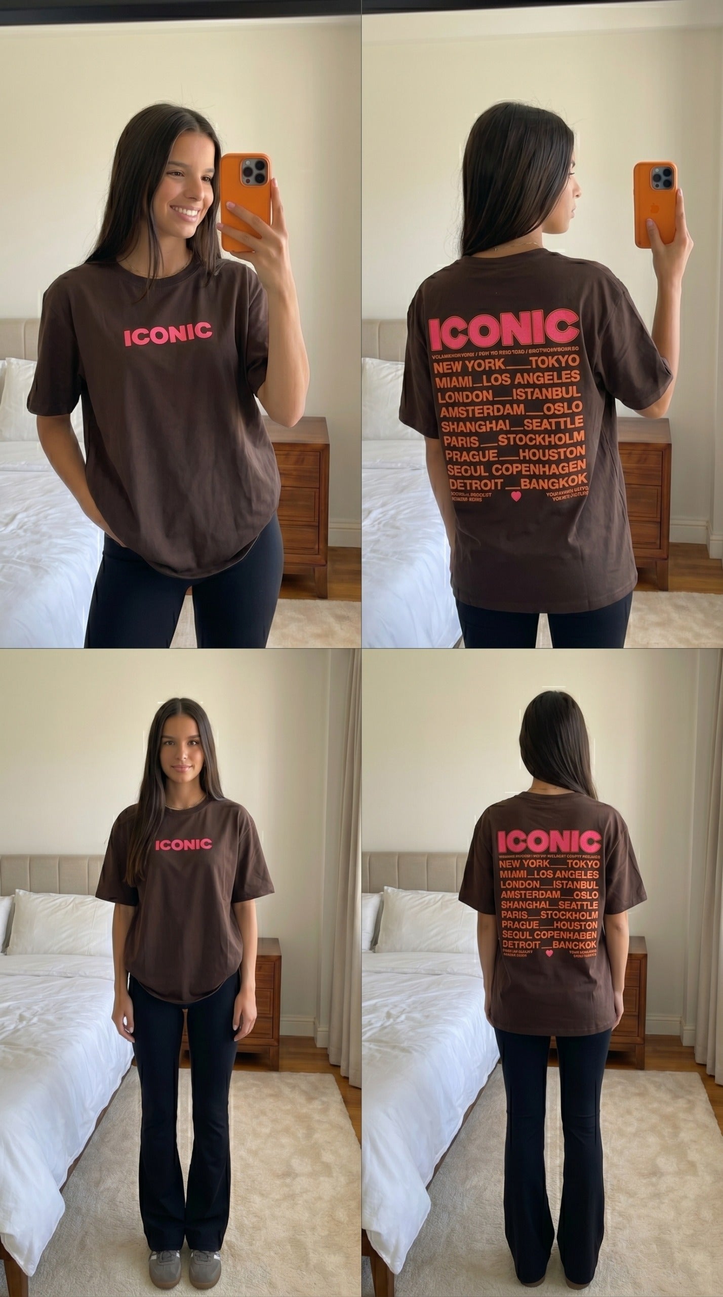 T-shirt marron oversize ICONIC femme vue dos inscription