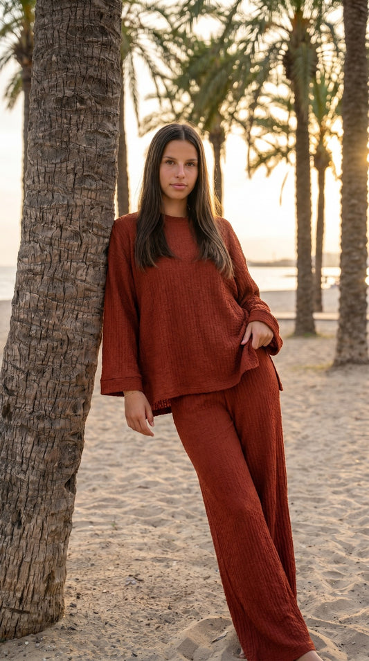 Ensemble gaufré oversize femme – vue de face haut et bas coordonnés | INES CONCEPT STORE
