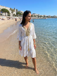 Robe Fluide Brodée Femme – Taille Cintrée Été