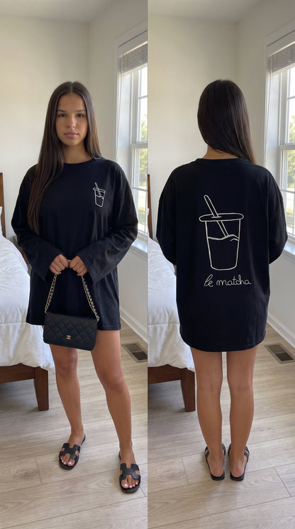 T-shirt oversize Le Matcha manches longues porté – vue de profil