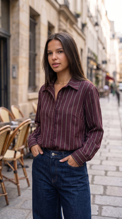 Chemise Rayée Oversize Col Chemise