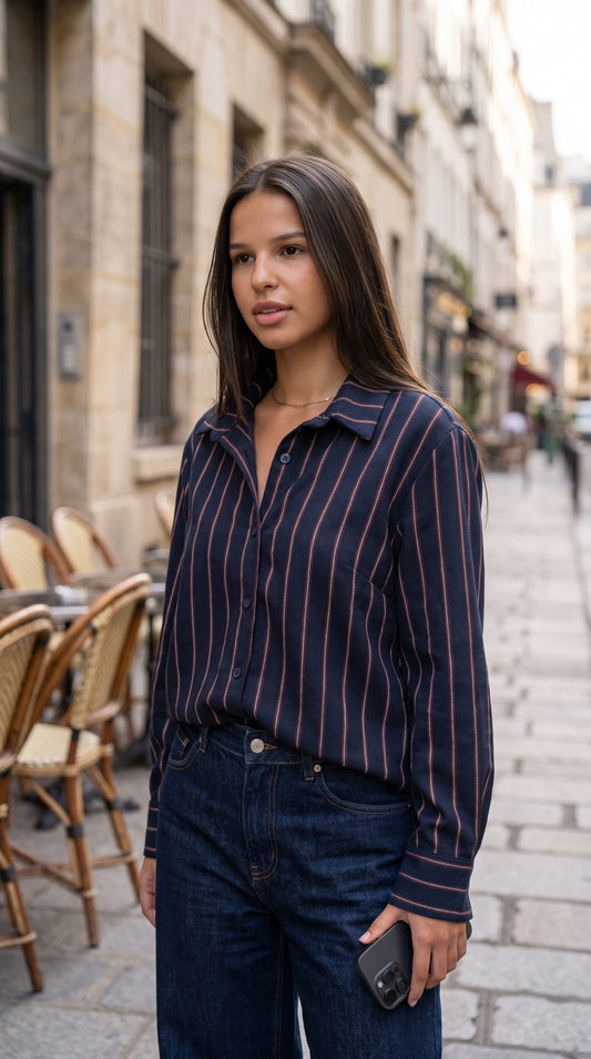 Chemise Rayée Oversize Col Chemise