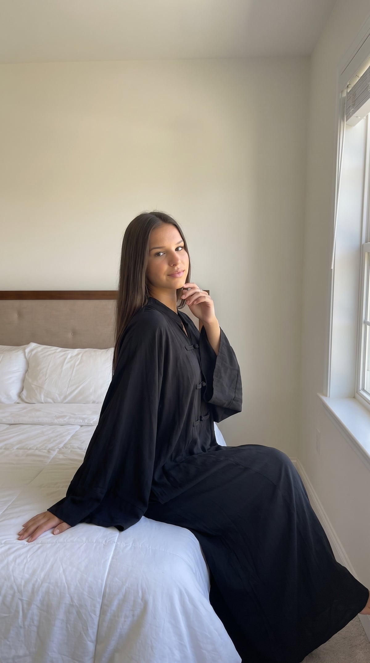 Robe longue oversize fluide femme bordeaux, vue de dos
