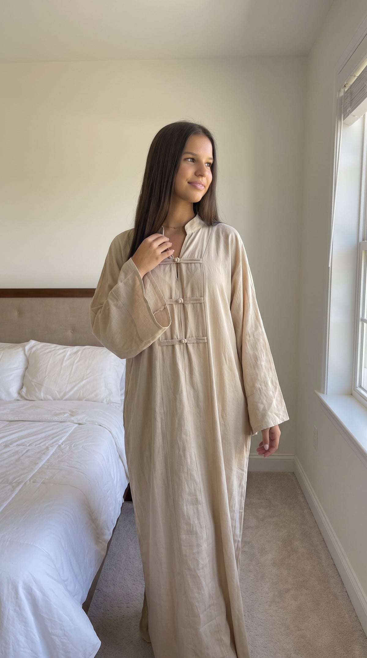 Robe longue oversize fluide femme bordeaux, vue de face