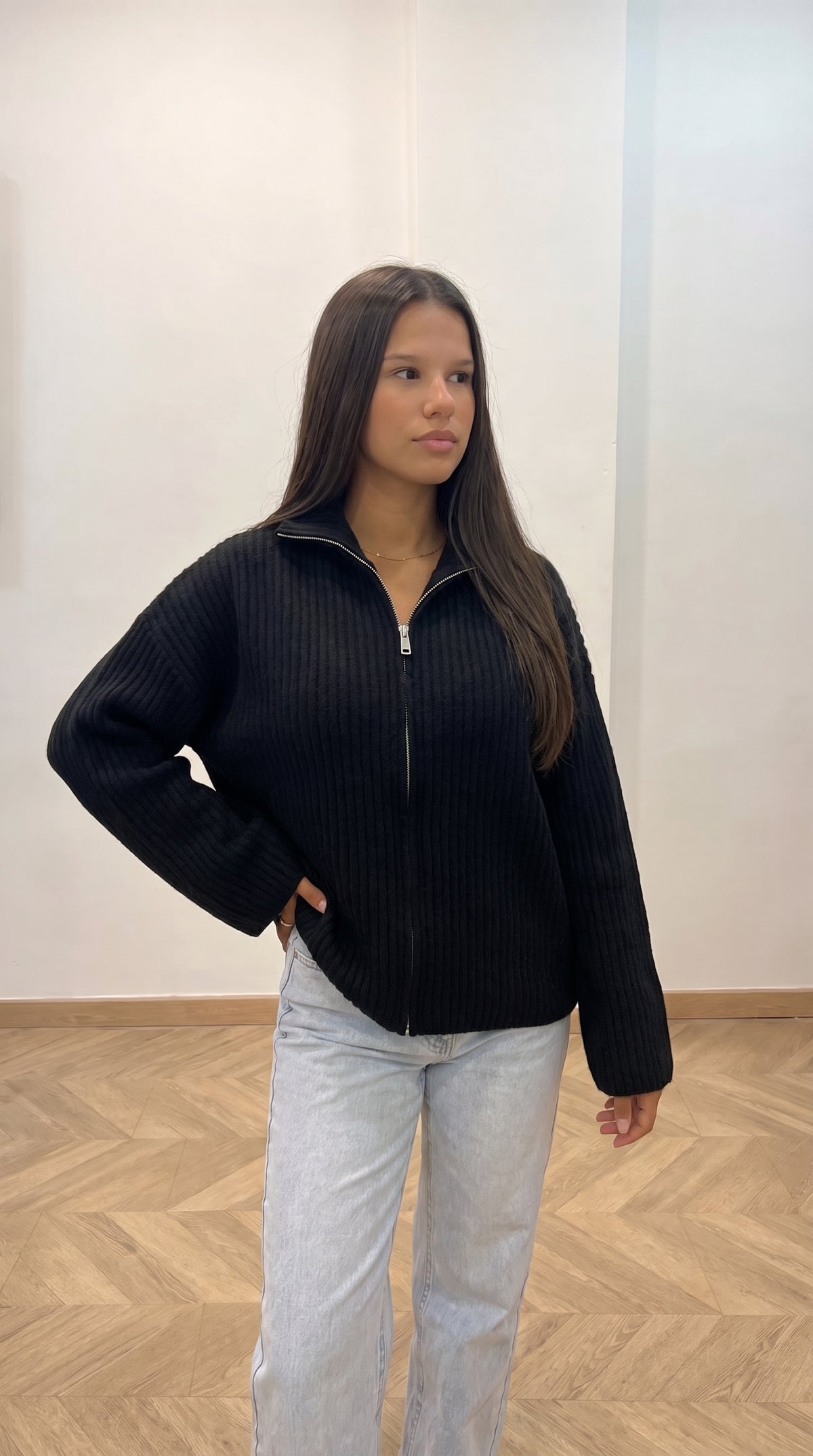 Gilet Zippé Oversize Femme – Maille Douce Alpaga & Laine