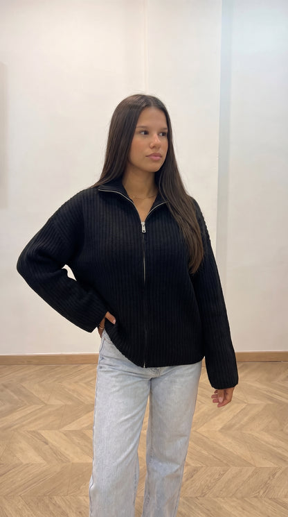 Gilet Zippé Oversize Femme – Maille Douce Alpaga & Laine