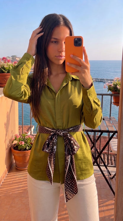 Chemise Satinée Ceinture Foulard