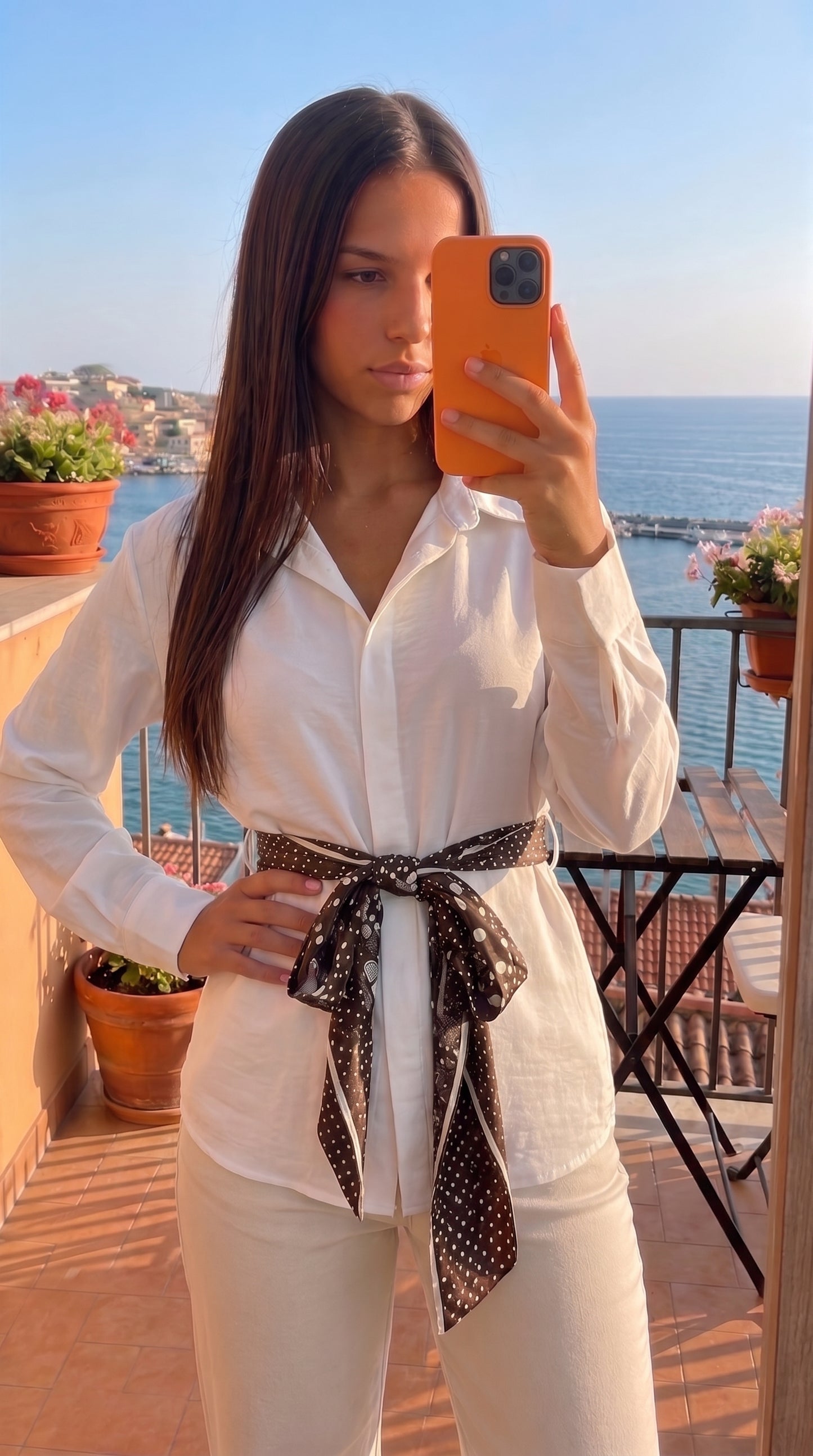 Chemise Satinée Ceinture Foulard
