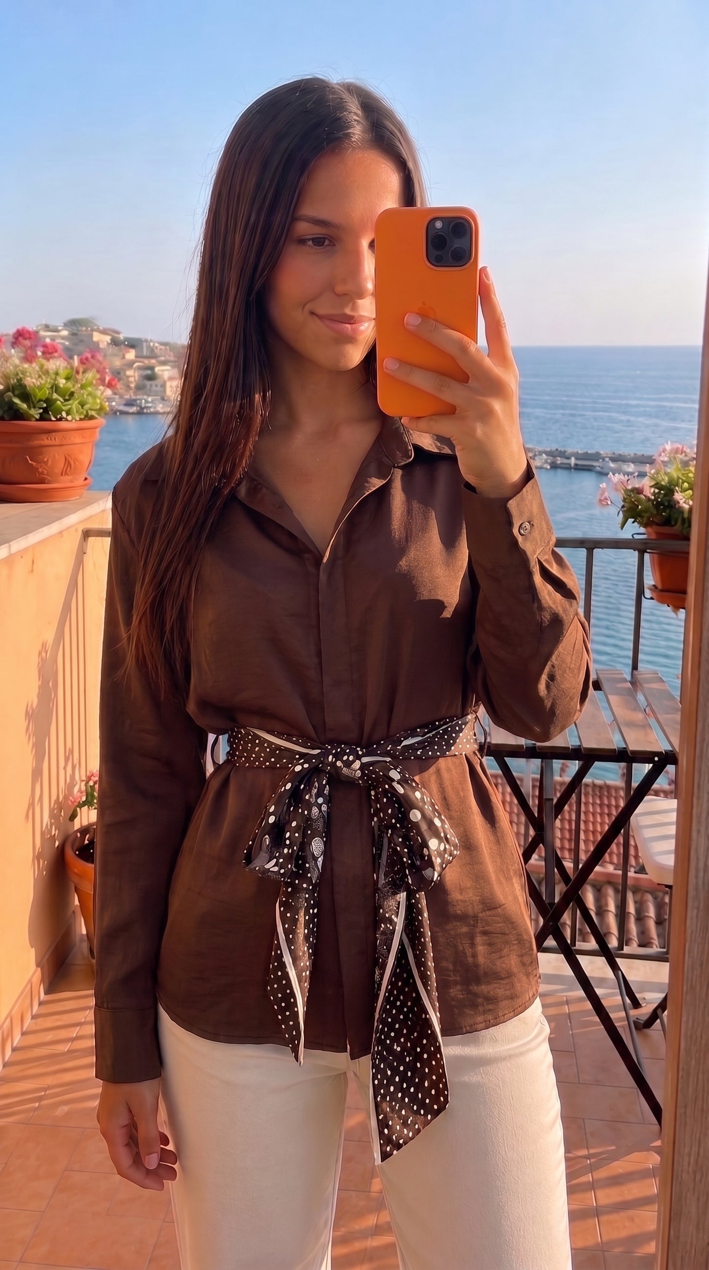 Chemise Satinée Ceinture Foulard