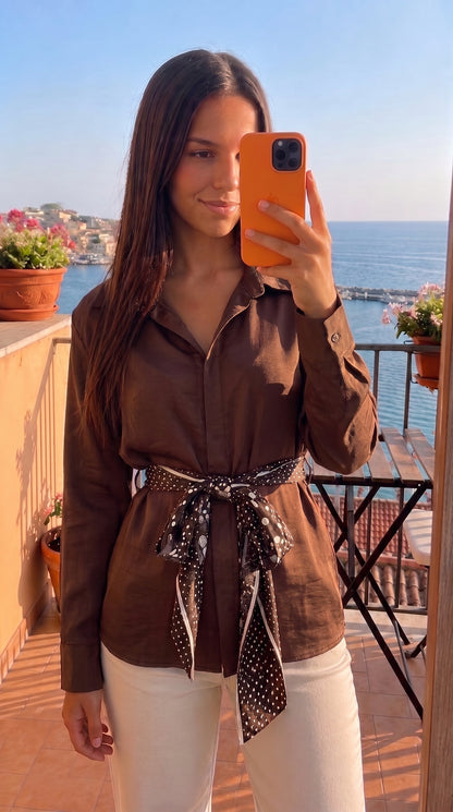 Chemise Satinée Ceinture Foulard