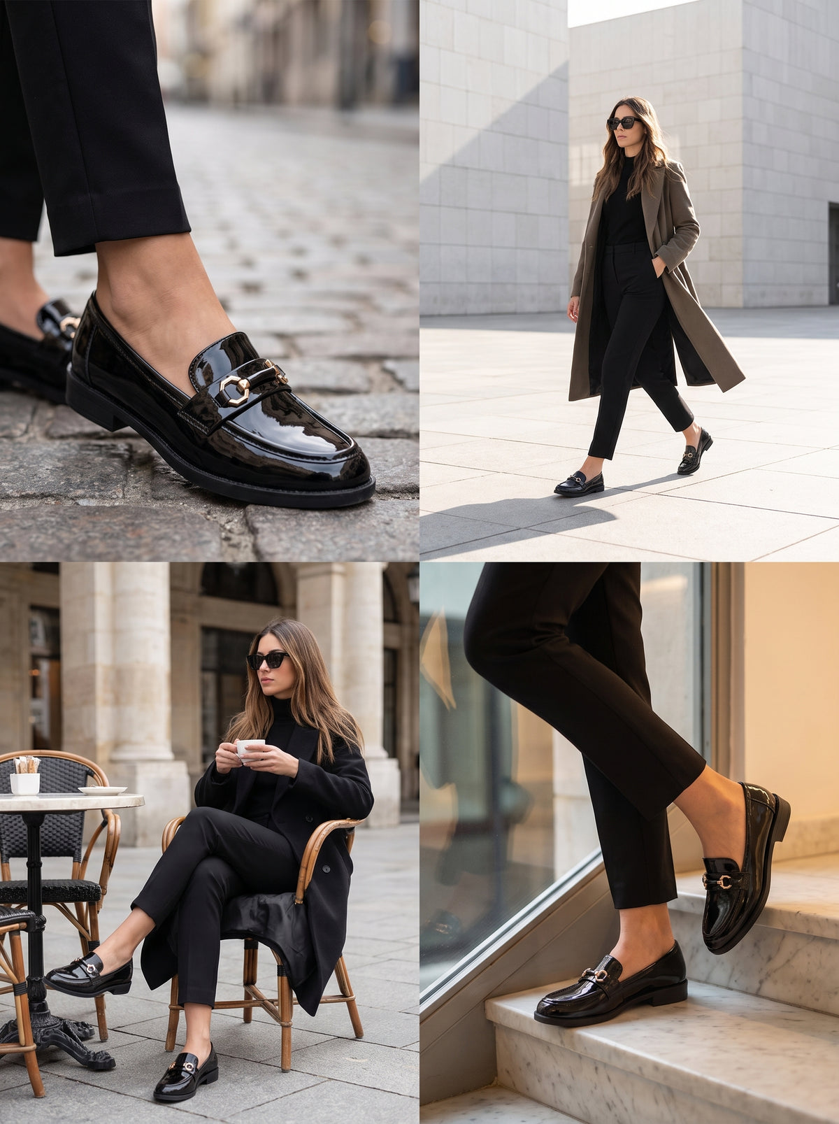 Mocassins vernis noir bijou doré femme, vue portée