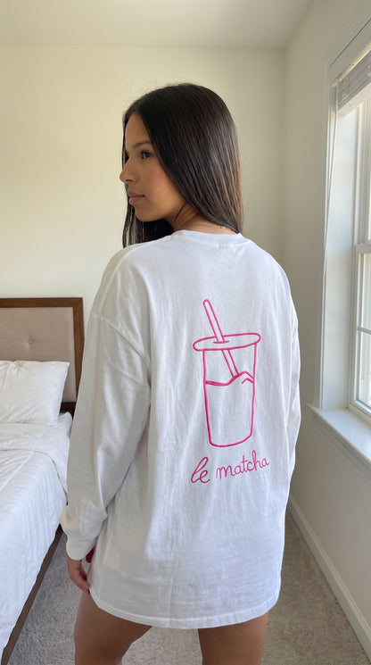 T-shirt oversize Le Matcha manches longues femme – coloris blanc, vue de face