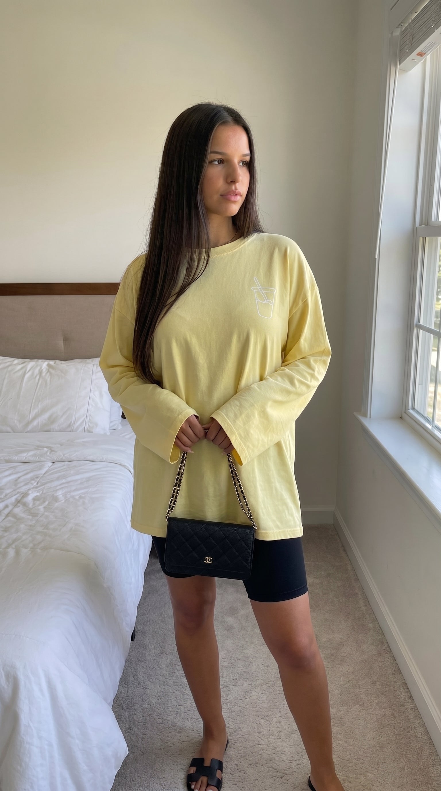 T-shirt oversize Le Matcha manches longues femme – coloris jaune, vue de face