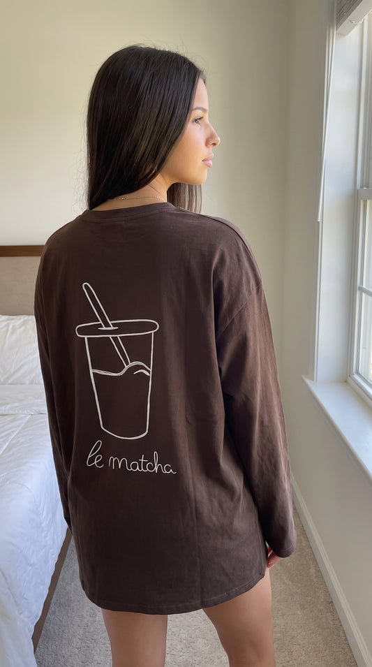 T-shirt oversize Le Matcha manches longues femme – coloris marron