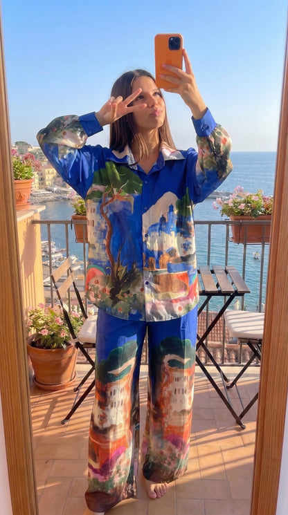 Ensemble chemise oversize et pantalon large imprimé femme, vue de face