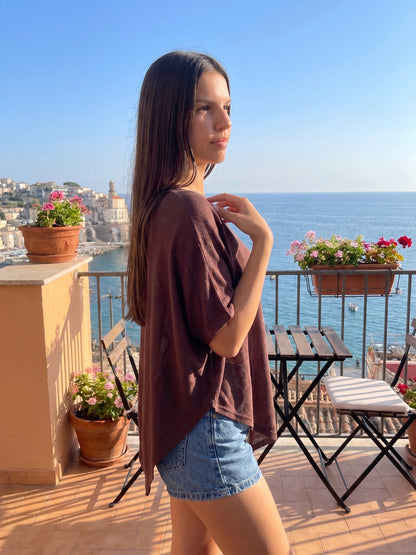 Top femme en maille fine fluide à coupe ample, vue de dos