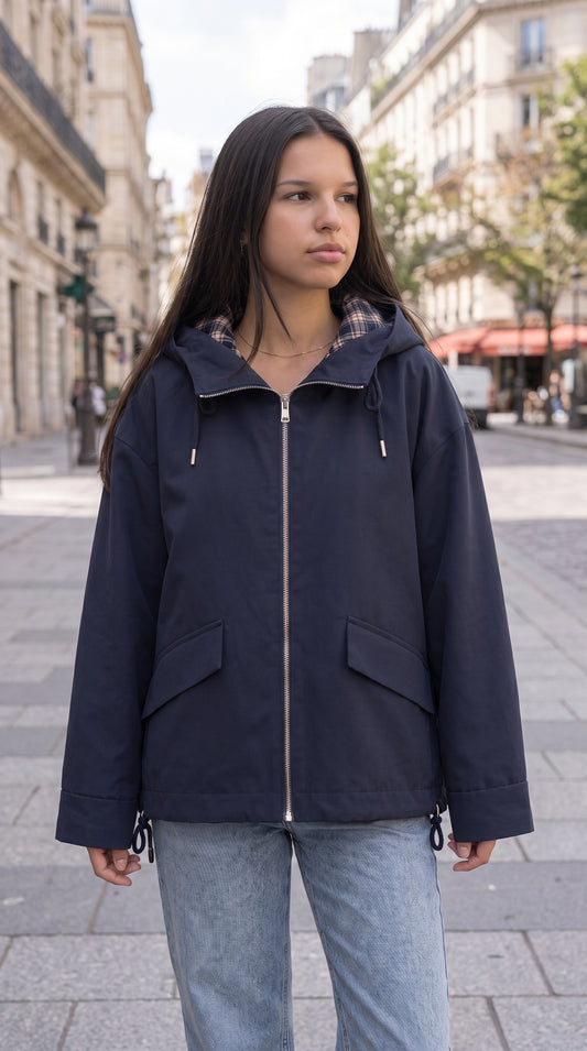 Veste à Capuche Détail Carreaux