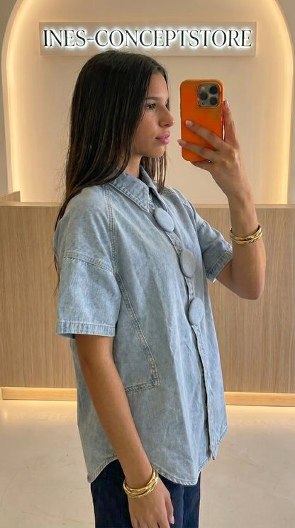 Chemise Veste Oversize Femme en Jean Souple – Boutons XL