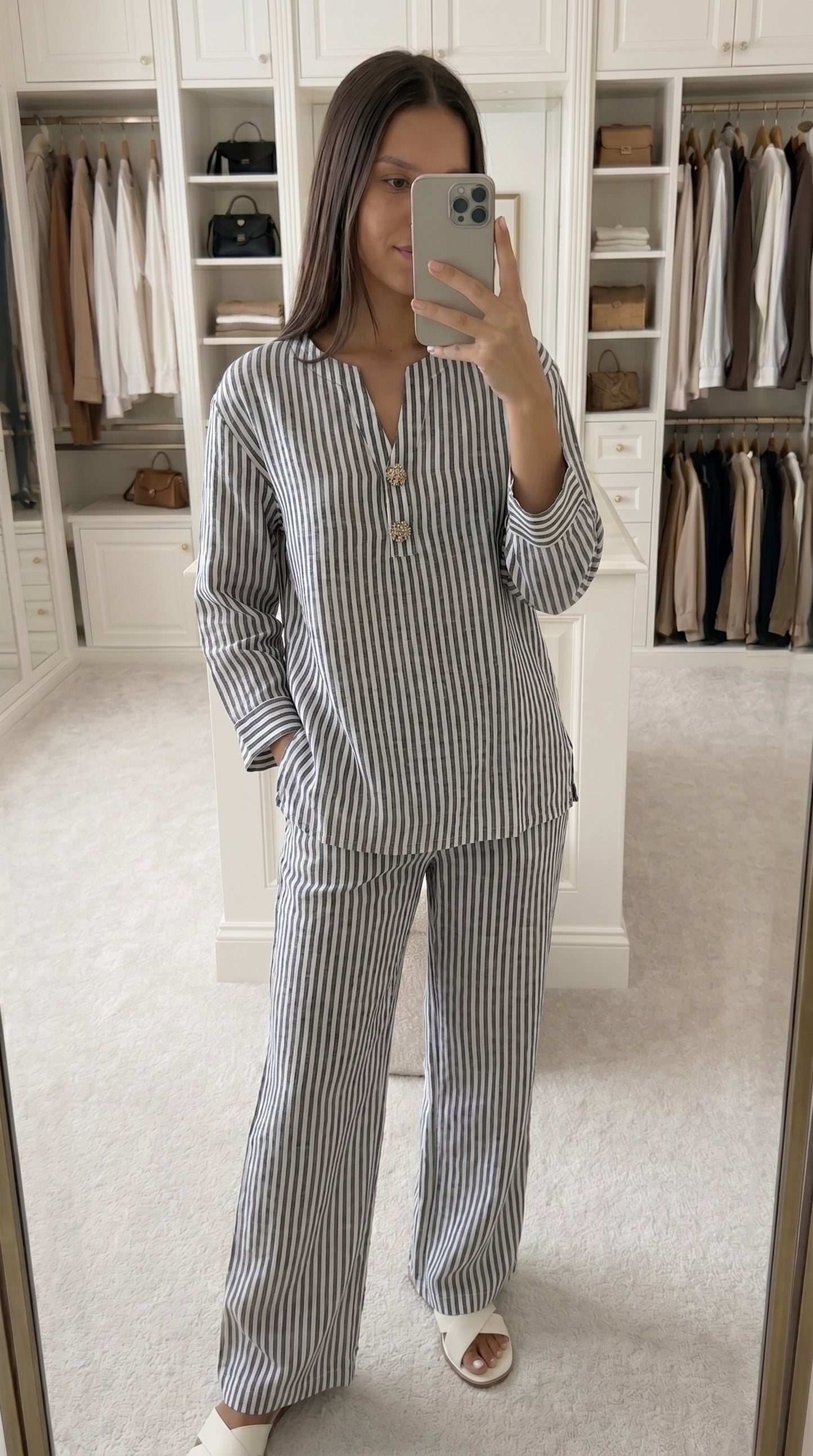 Ensemble rayé oversize femme bleu – vue de dos pantalon ample fluide | INES CONCEPT STORE