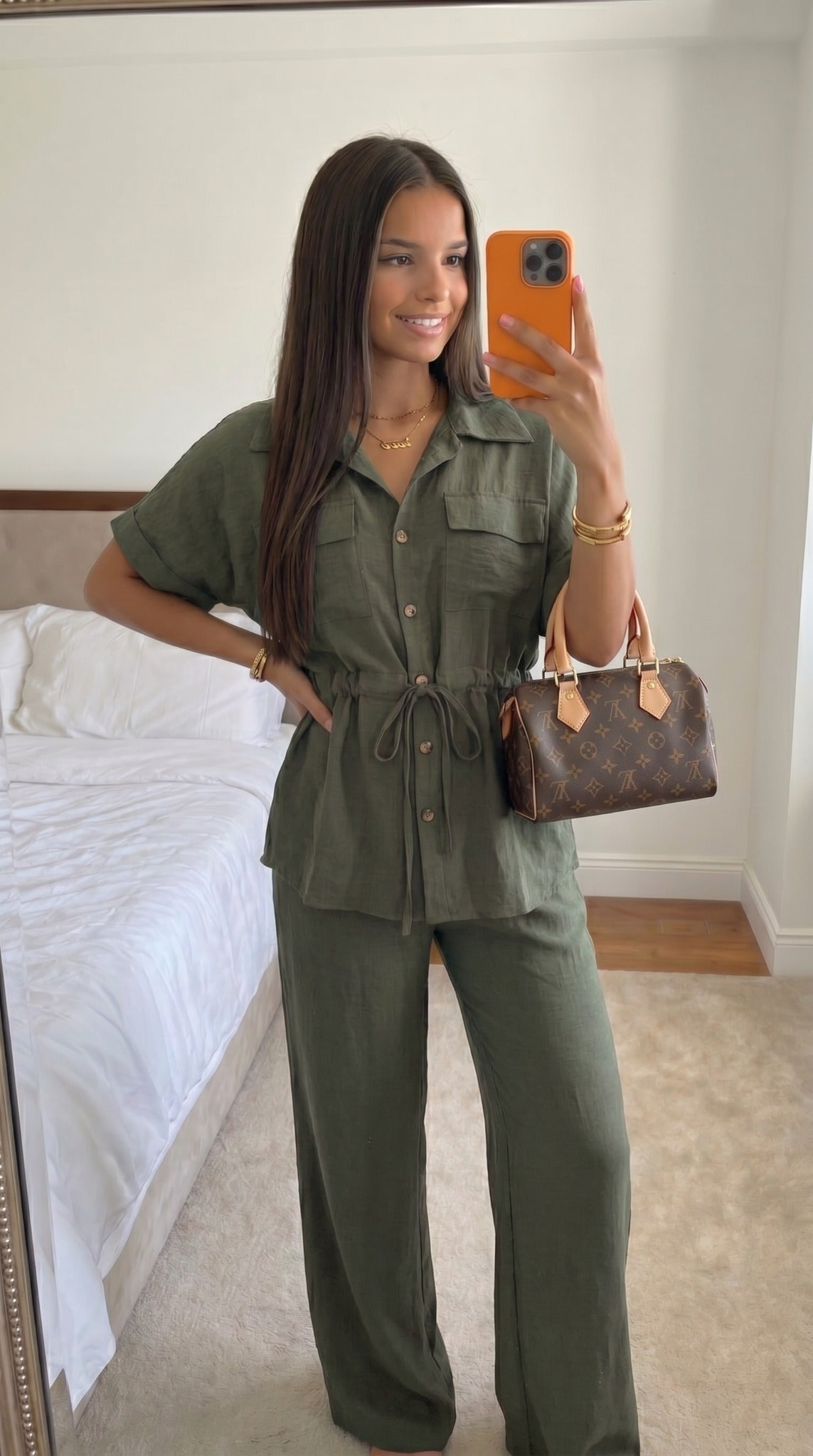 Ensemble femme kaki taille unique en polyester imitation lin