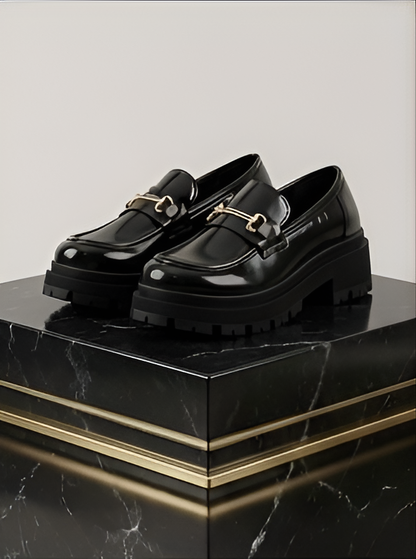 Mocassin Plateforme Vernis Noir — Mors Doré