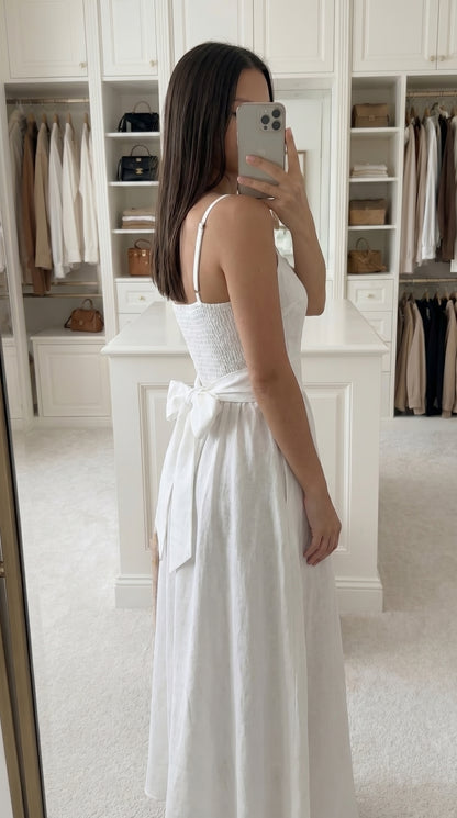 Robe Longue Femme – Dos Smocké & Nœud Au Dos | INES CONCEPT STORE