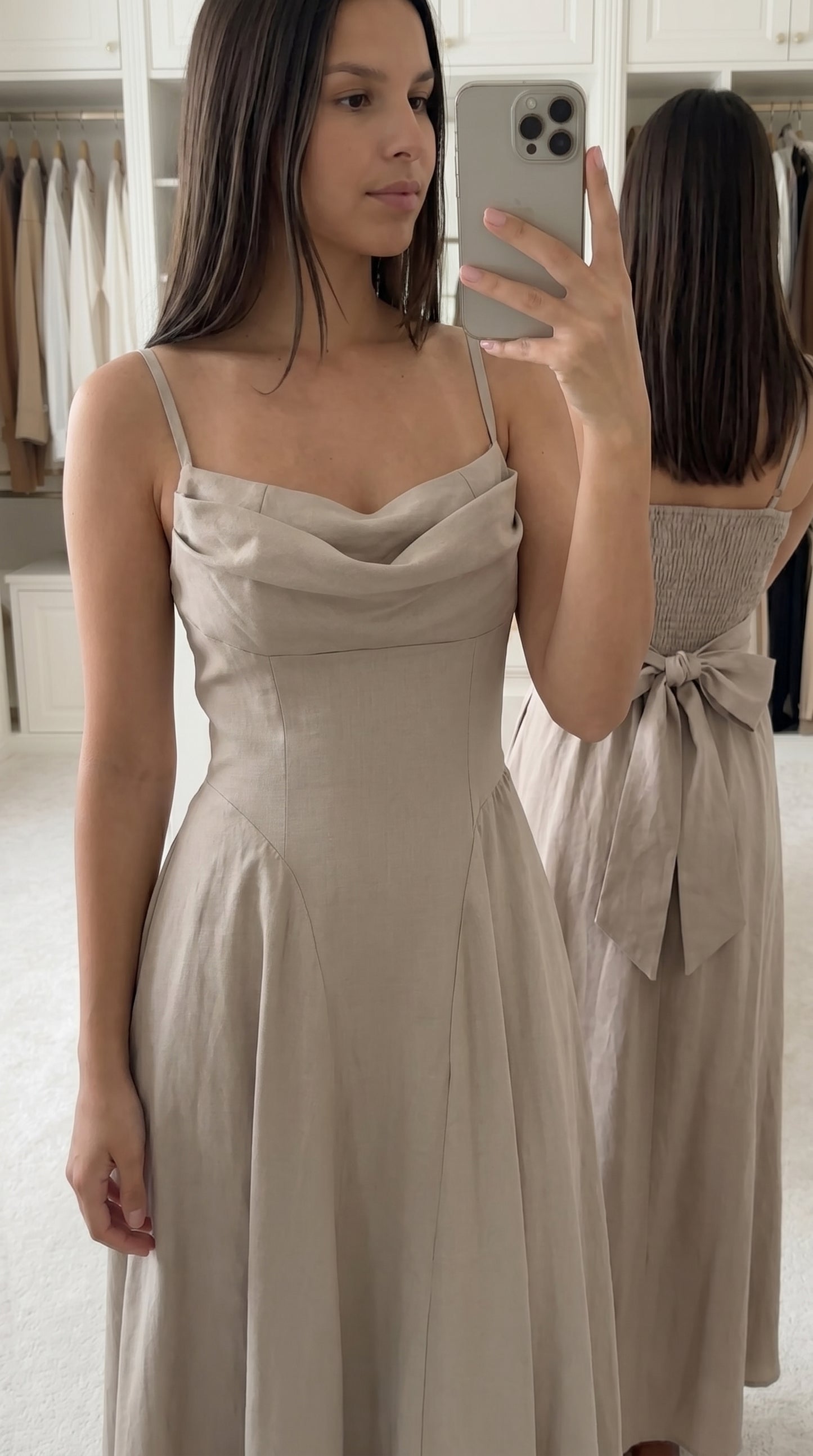 Robe Longue Femme – Dos Smocké & Nœud Au Dos | INES CONCEPT STORE