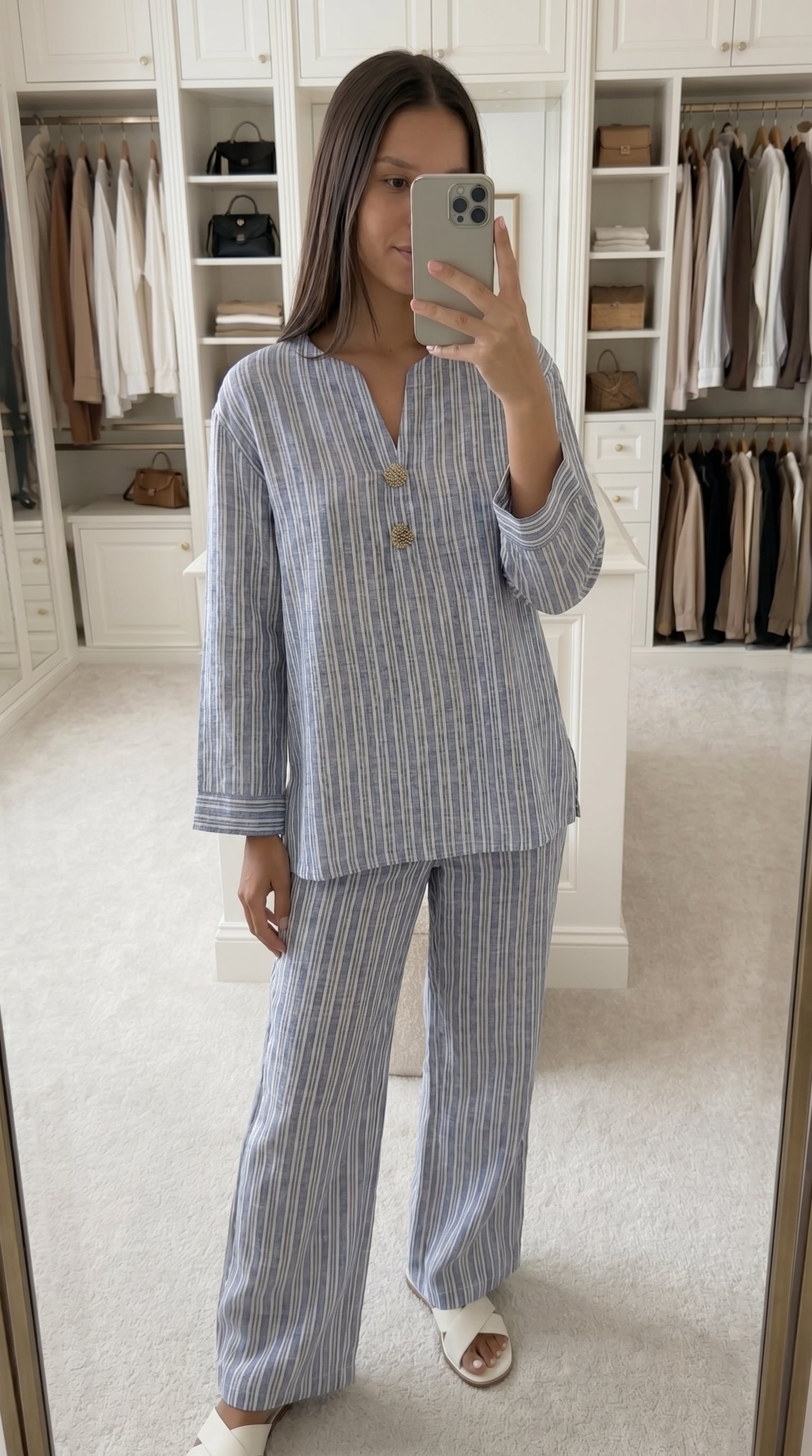 Ensemble rayé femme oversize bleu – look complet style décontracté chic | INES CONCEPT STORE