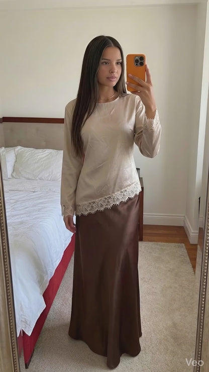Jupe Longue Texturée Femme – Coupe Évasée Fluide