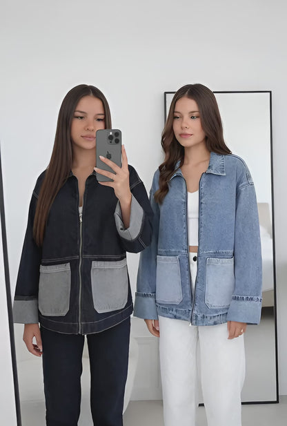 Veste Jean Oversize Bicolore Femme – Style Urbain
