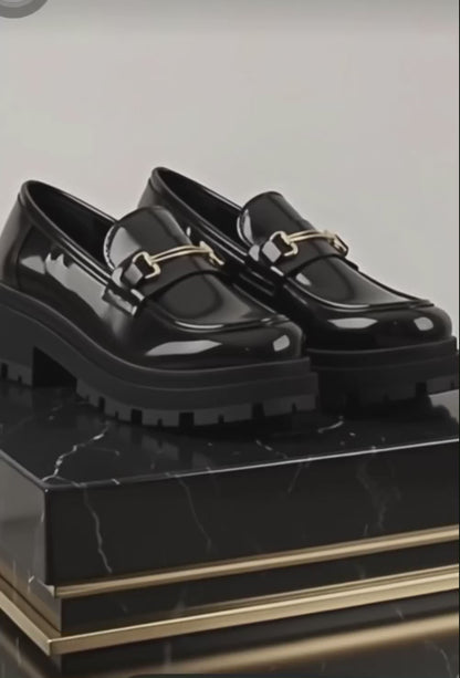 Mocassin Plateforme Vernis Noir — Mors Doré